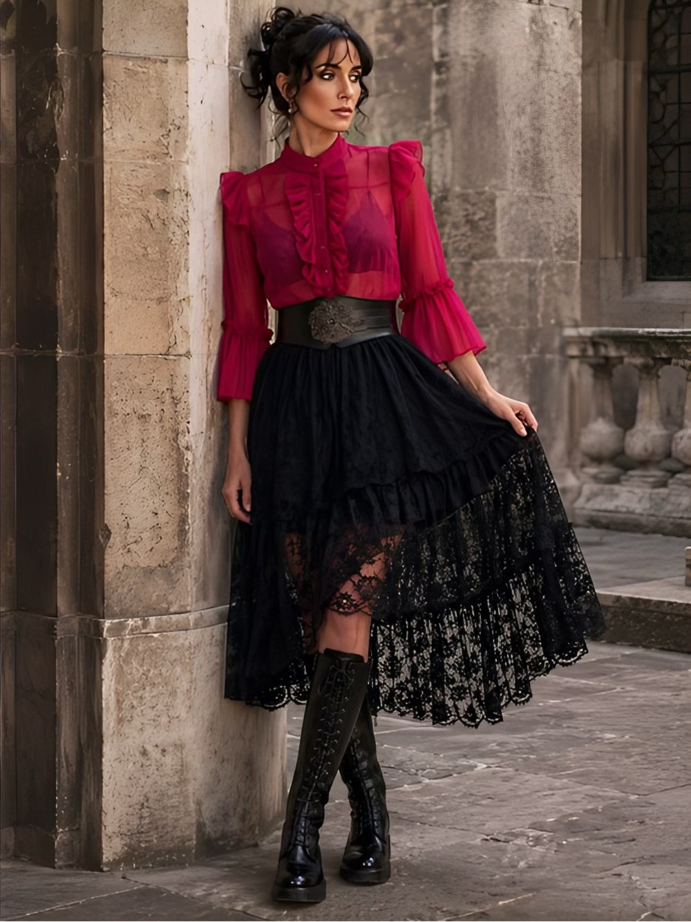 Alice + Olivia Silk Chiffon Ruffle Blouse Sheer Top Bell Sleeves Whimsigoth S - Picture 2 of 16